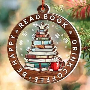 Holiday Readbook Drink Coffee Wood Ornament ⭐️2 for 11 ⭐️